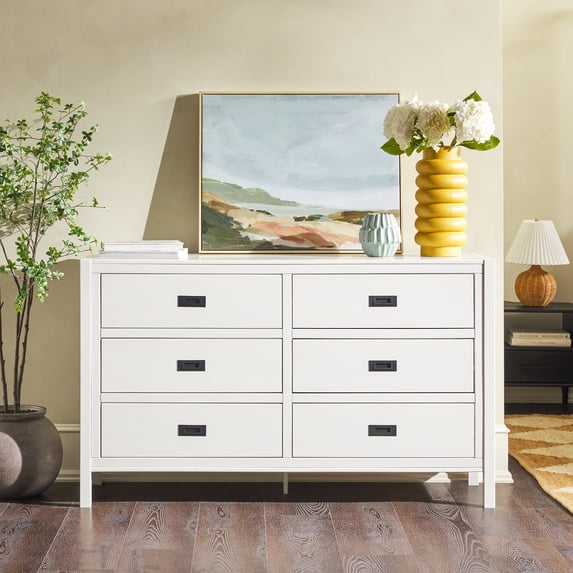 Walker Edison Annabelle Six Drawer Solid Wood White Dresser