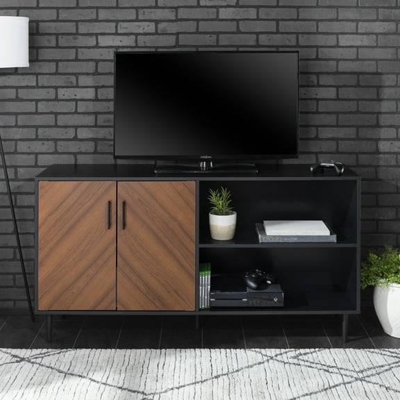 Walker Edison Asymmetrical Bookmatch TV Stand for TVs up to 65", Black
