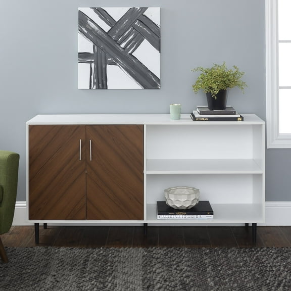 Walker Edison Asymmetrical Bookmatch TV Stand for TVs up to 65", White