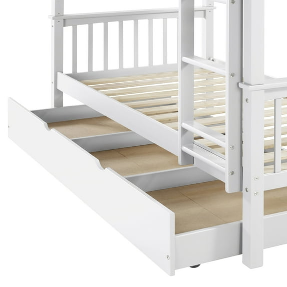 Walker Edison BTW40WH Solid Wood Twin Size Trundle Bed - White