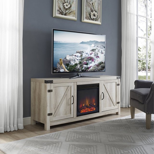 Walker Edison Barn Door Fireplace TV Stand
