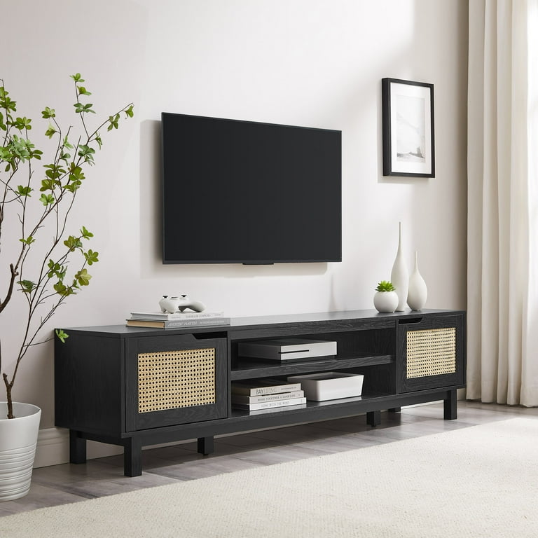 Black and 2024 rattan tv stand