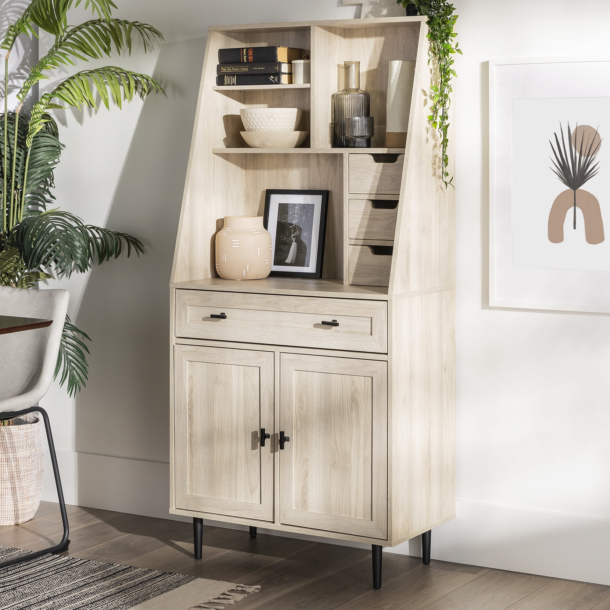 Walker Edison Bromberg Storage Desk with Hutch Birch