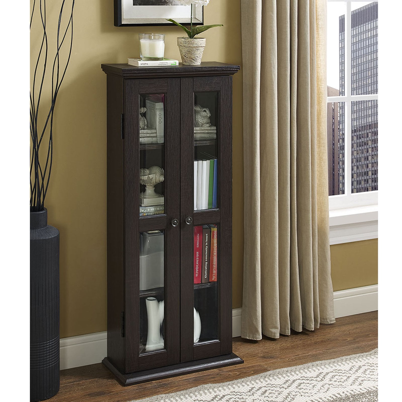 Walker Edison CD, DVD, Blu-Ray Espresso Media Tower Storage