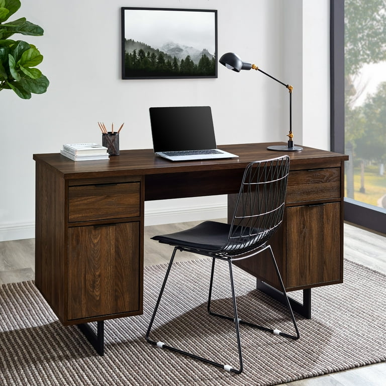 Walker Edison Cimarron Modern Dark Walnut Executive Desk Walmart