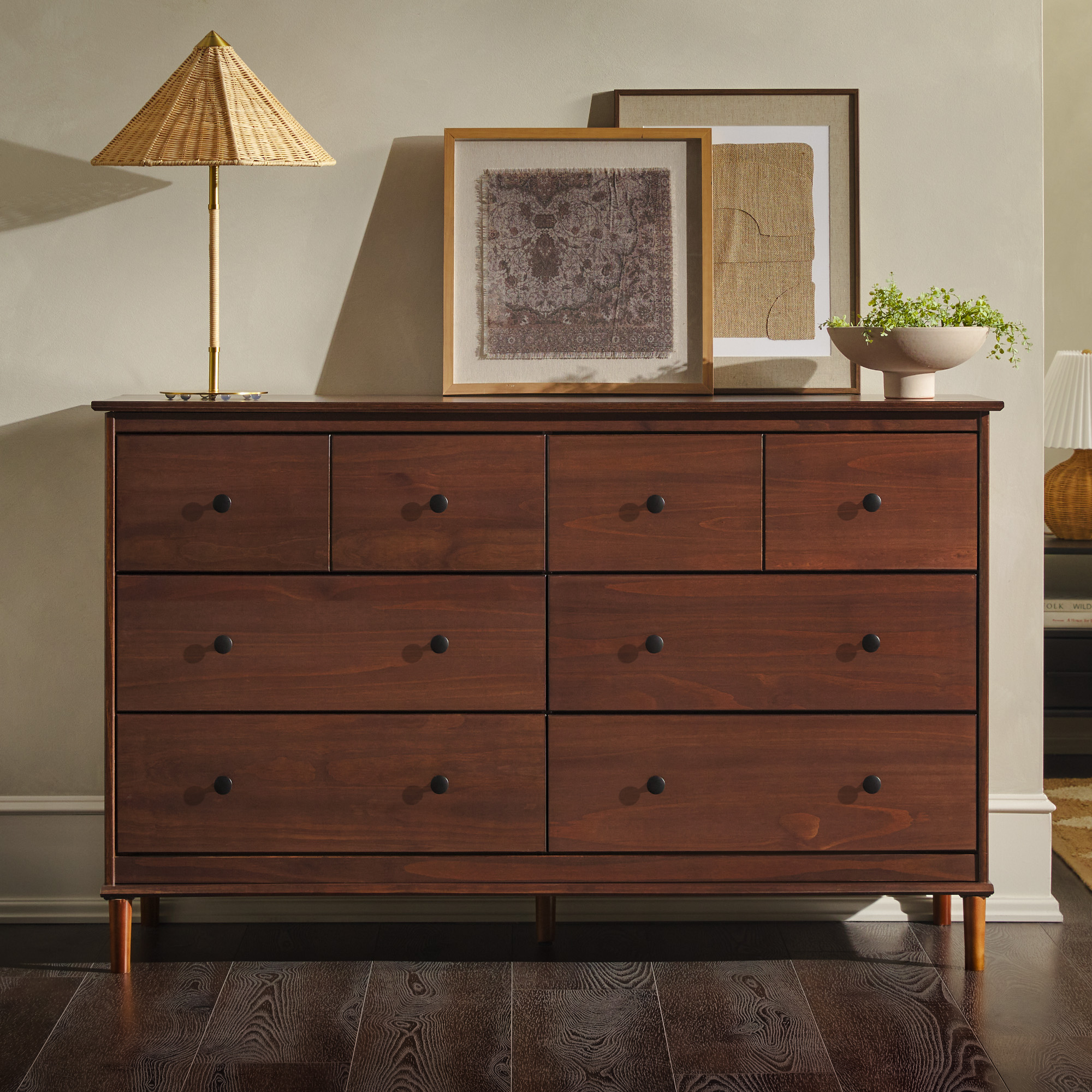 Walker Edison 43” MidCentury Modern GalleryTop 5Drawer Dresser