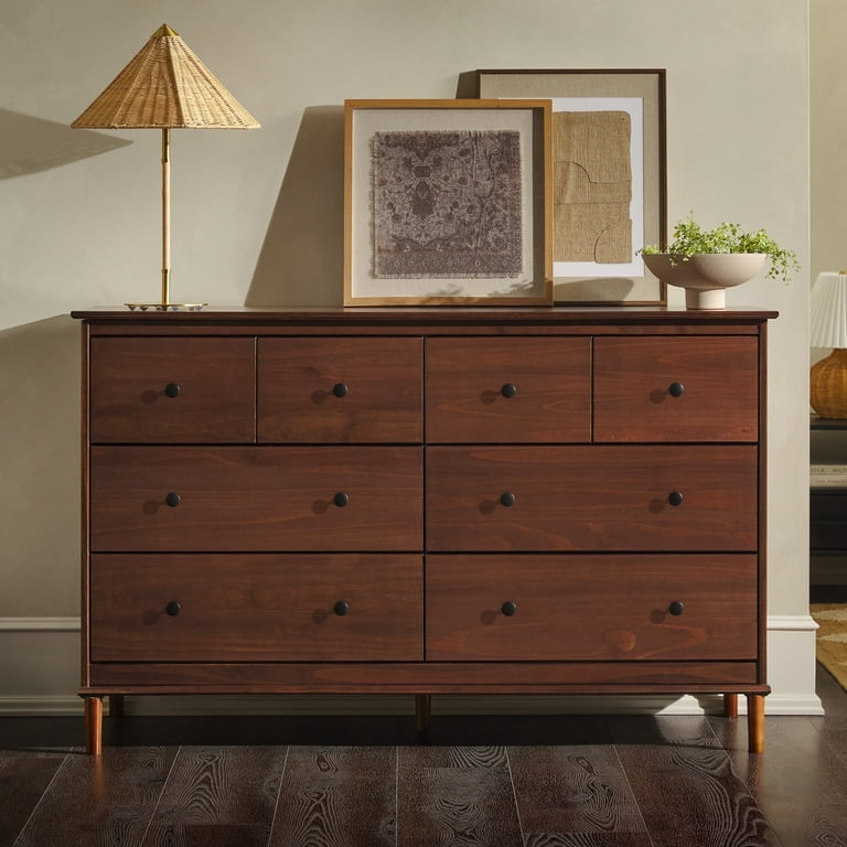 Walker Edison Stylish Mid-Century Modern 6-Drawer Solid Wood Dresser,  Walnut - Walmart.com