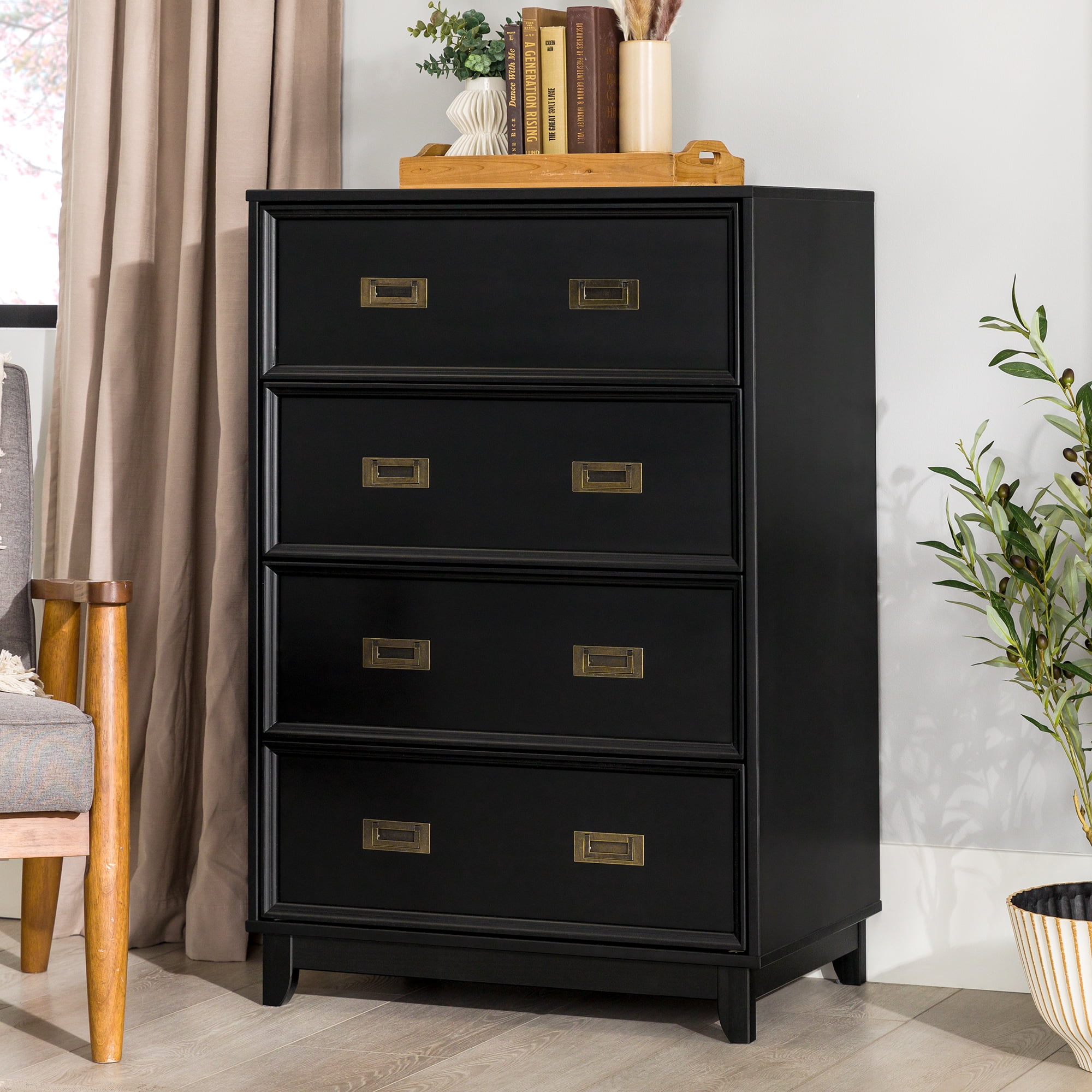 Walker Edison Classic Modern Solid Wood 4Drawer Dresser, Black