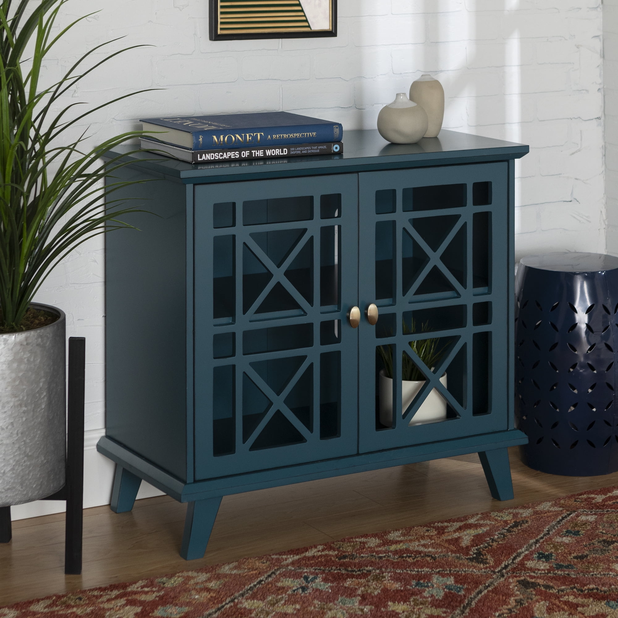 Walker Edison Contemporary 2-Door Blue Accent Cabinet - Walmart.com