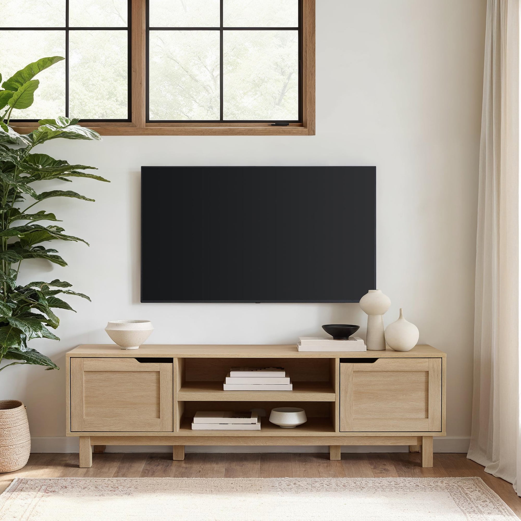 Coastal Oak 58 Inch TV Stand with Cabinet