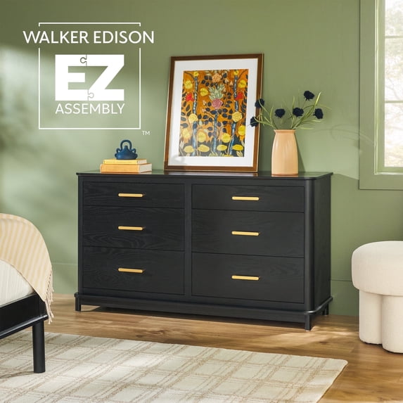 Walker Edison Contemporary 6-Drawer Dresser with Ultra-Easy Drawer Assembly - Black