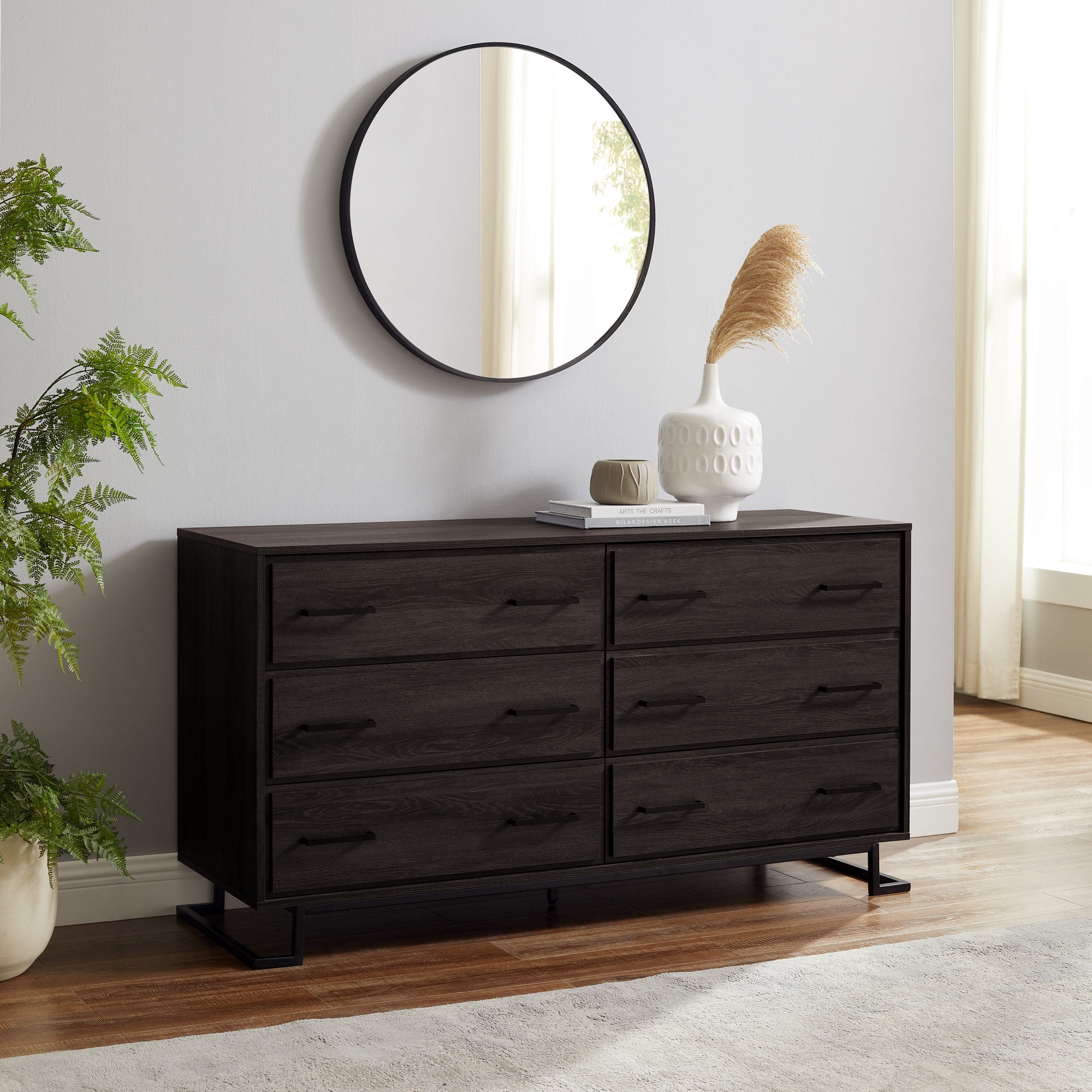 Walker Edison Contemporary Angle-Leg 6-Drawer Dresser, Charcoal