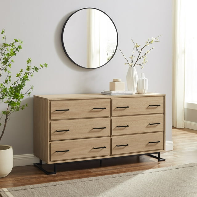 Walker Edison Contemporary Angle-Leg 6-Drawer Dresser, Coastal Oak ...