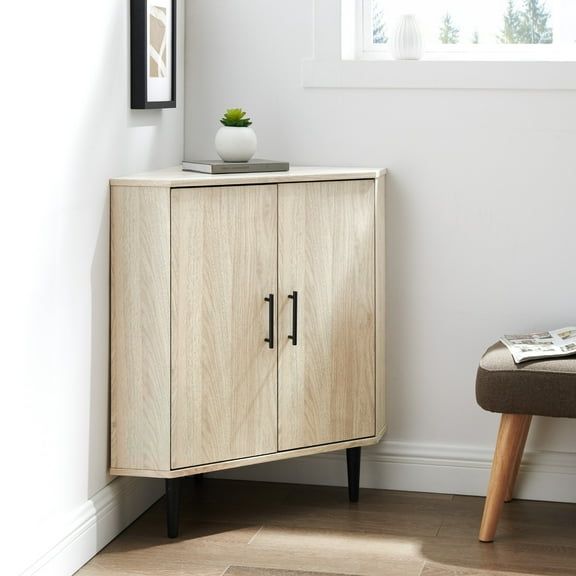 Walker Edison Contemporary Corner Accent Cabinet with 2 Doors, Birch