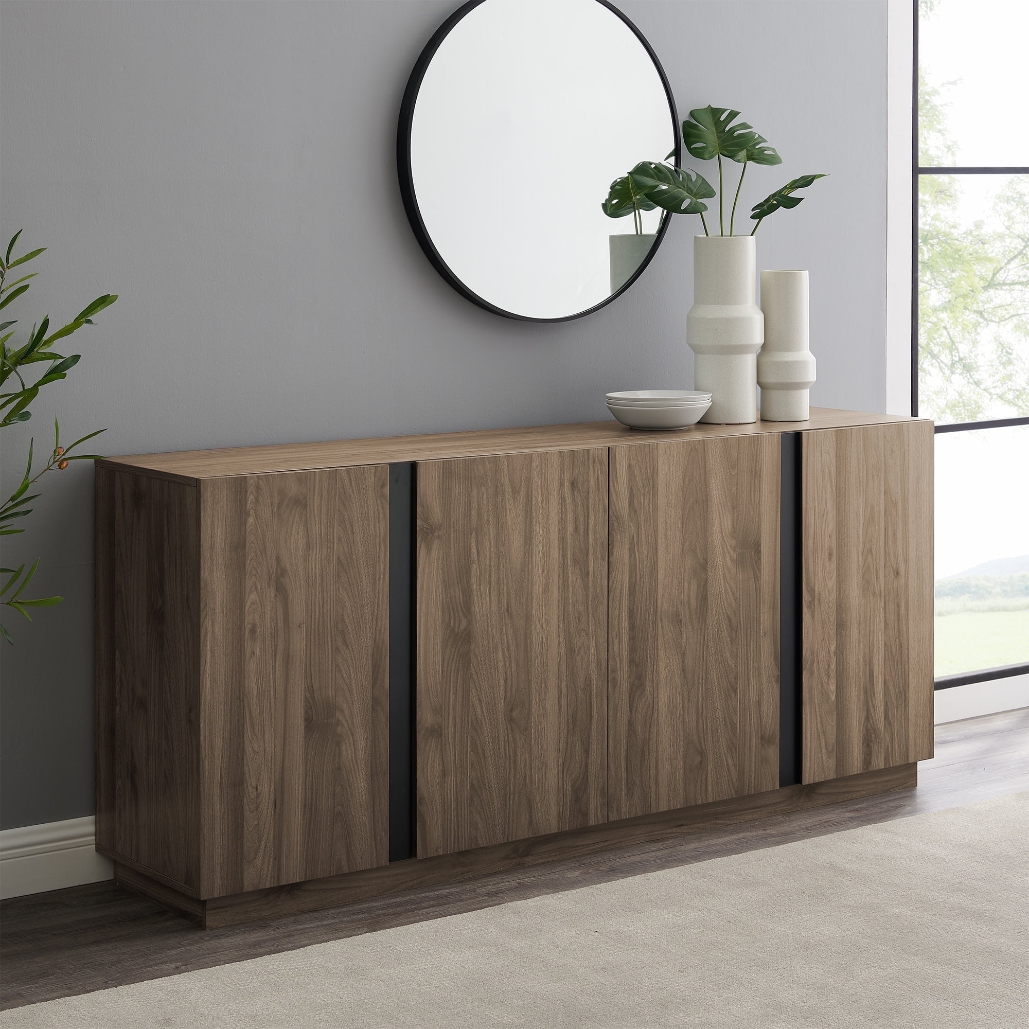 Walker Edison Modern 4-Door TV Stand for TVs up to 80”, Slate Grey