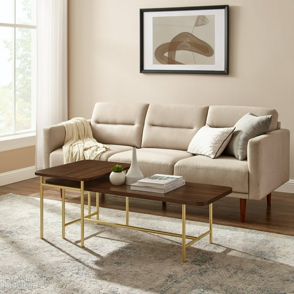 Walker Edison Contemporary Mixed-Material 2-Piece Nesting Coffee Table, Dark Walnut