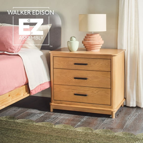 Walker Edison Contemporary Solid Wood 3-Drawer Nightstand with Ultra-Easy Drawer Assembly - English Oak