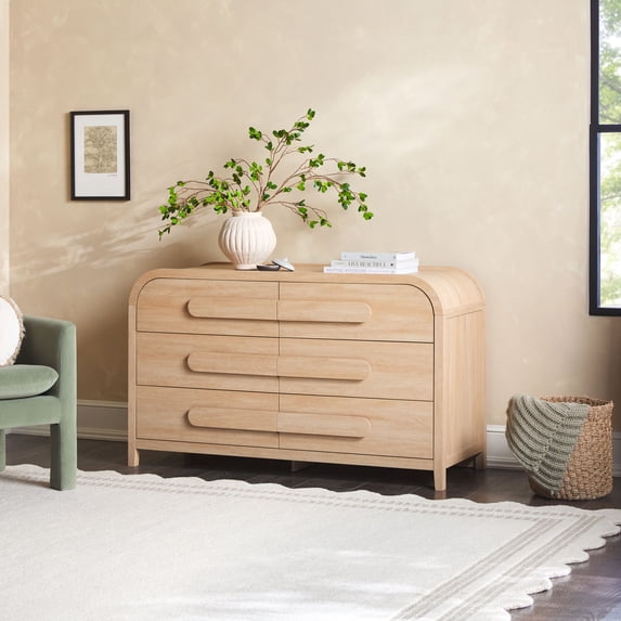 Walker Edison Contemporary Waterfall 6-Drawer Dresser, Coastal Oak