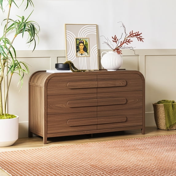 Walker Edison Contemporary Waterfall 6-Drawer Dresser, Medium Brown Oak