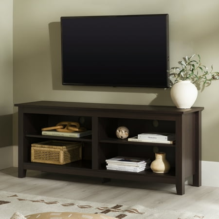 Walker Edison - Modern 58" Wood Open Storage TV Stand for Most TVs up to 65" - Espresso