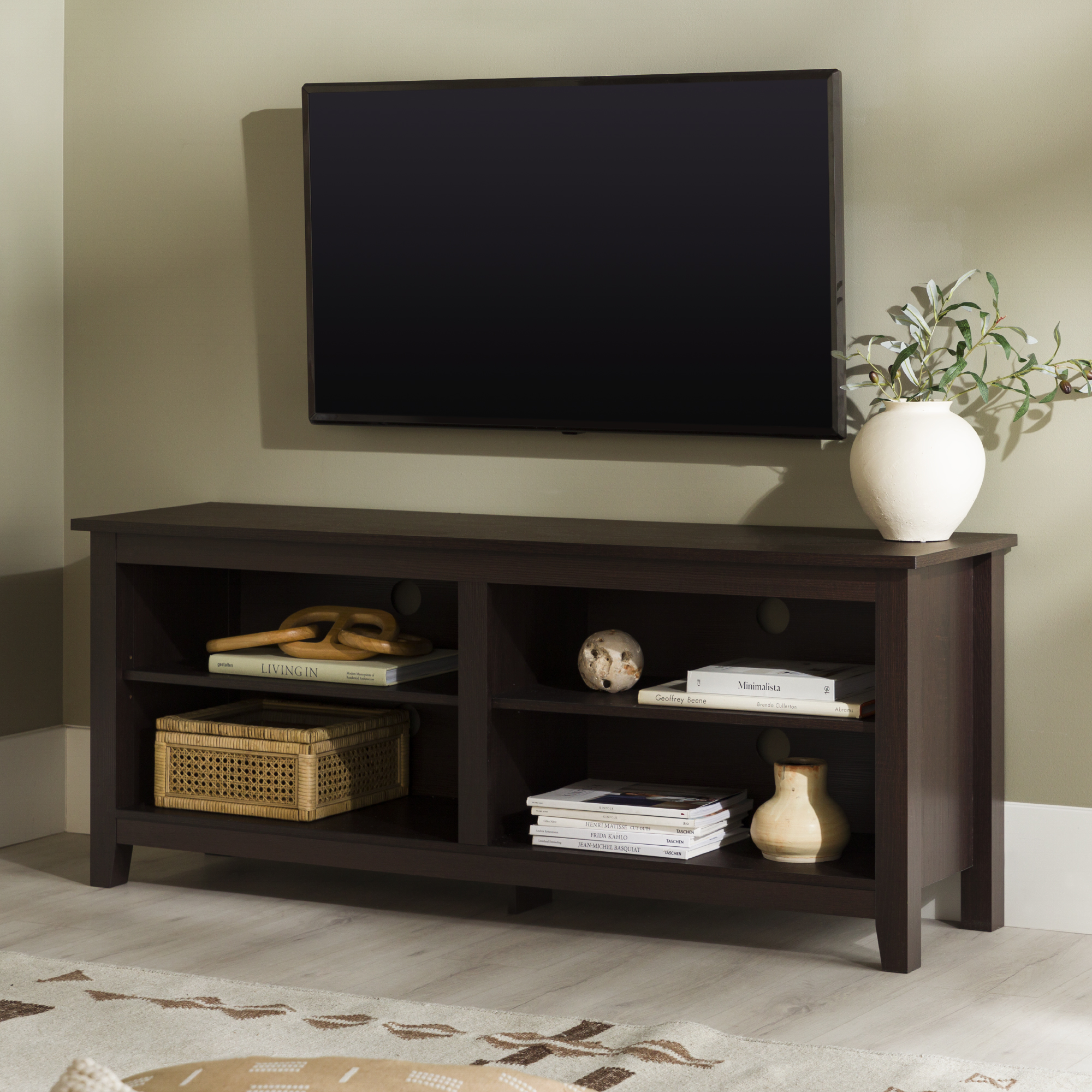 Walker Edison Contemporary Wood TV Media Storage Stand for TVs up to 60" - Espresso - image 1 of 7