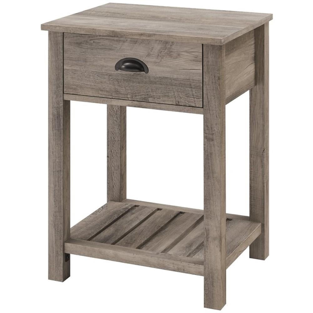 Walnut Finish Farmhouse Style Nightstand with Metal Accents