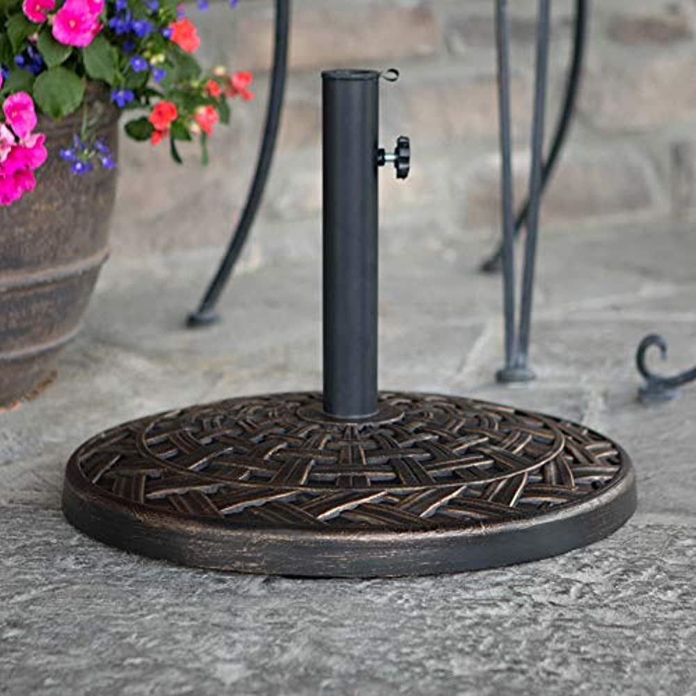 Walker Edison Lancaster Classic Polyresin Round Umbrella Stand with Metal Cross Weave Design 18 Inch Antique Bronze