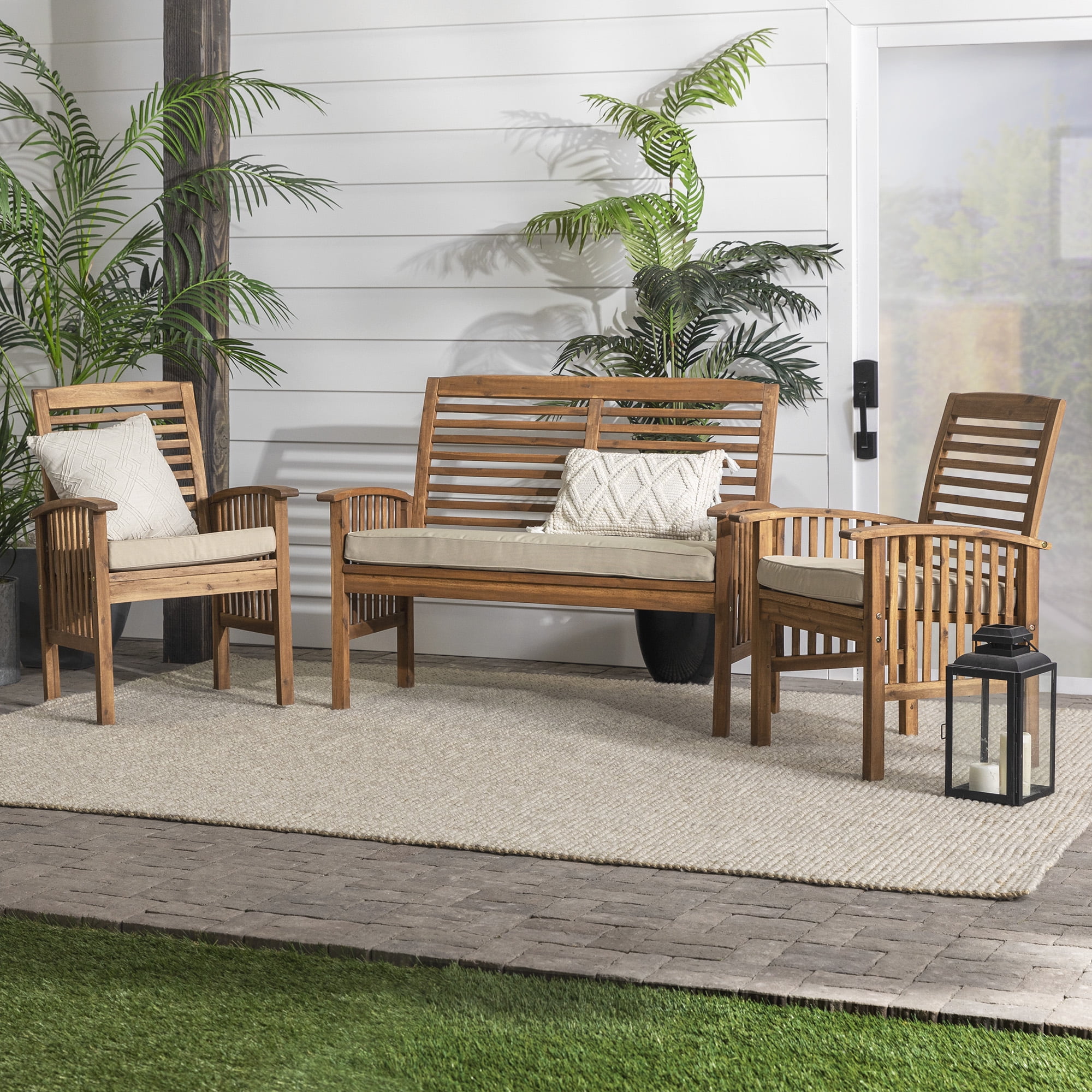 Walker Edison Daffodil Modern Outdoor Brown 3 Piece Chair Set