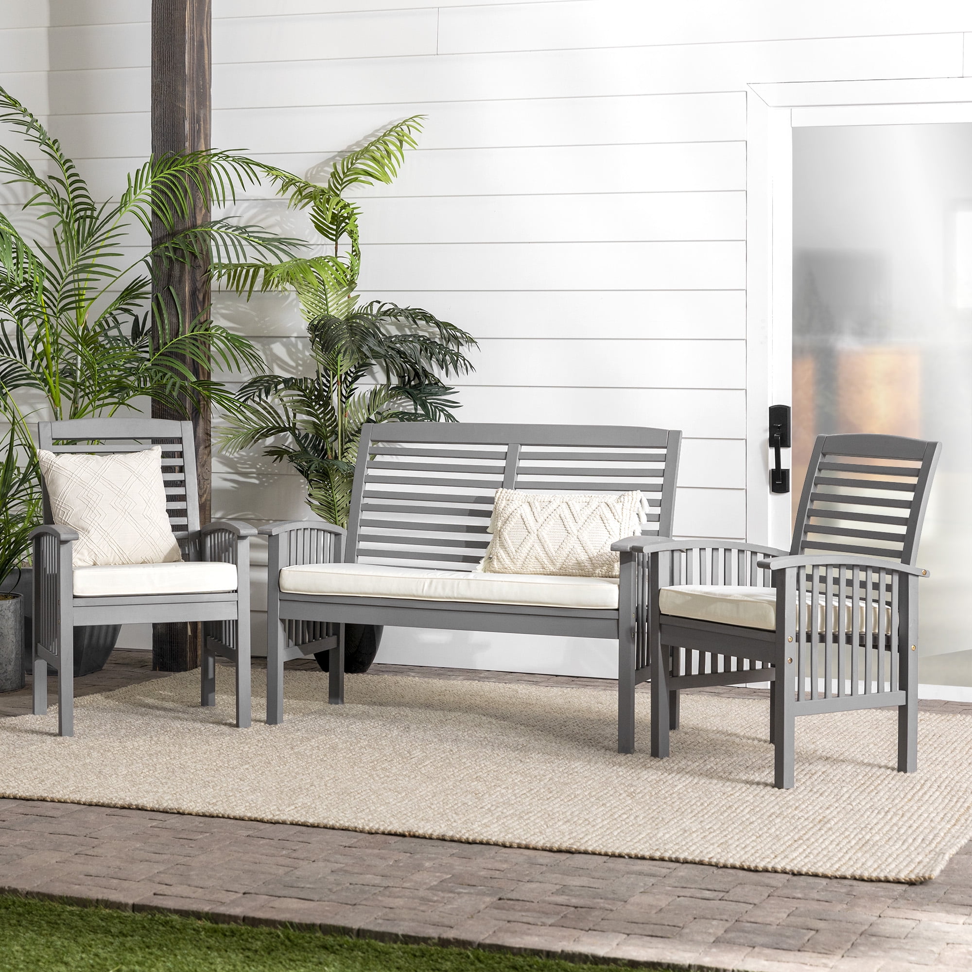Walker Edison Daffodil Modern Outdoor Grey Wash 3 Piece Chair Set ...