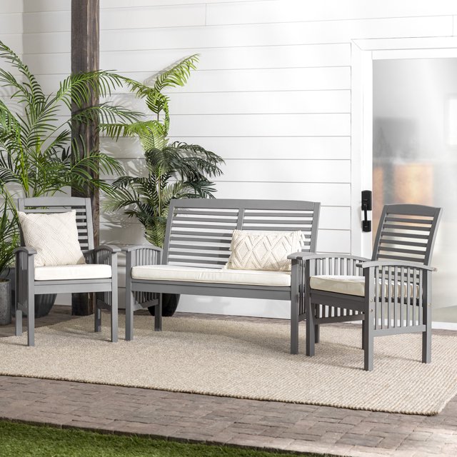Walker Edison Daffodil Modern Outdoor Grey Wash 3 Piece Chair Set