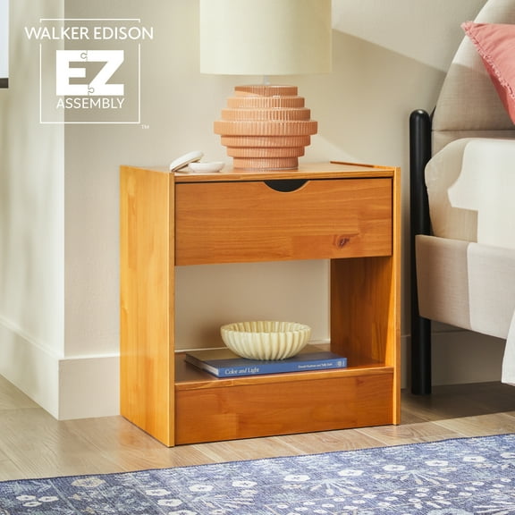 Walker Edison Declan 1 Drawer Nightstand, Caramel Brown