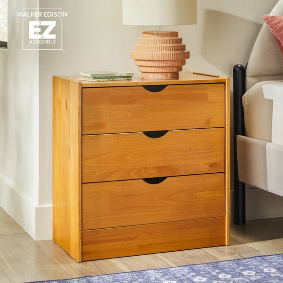 Walker Edison Declan 3 Drawer Nightstand, Caramel Brown