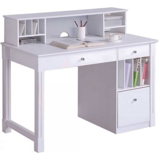 Walker Edison Deluxe Modern Solid Wood Computer Desks with Hutch in White