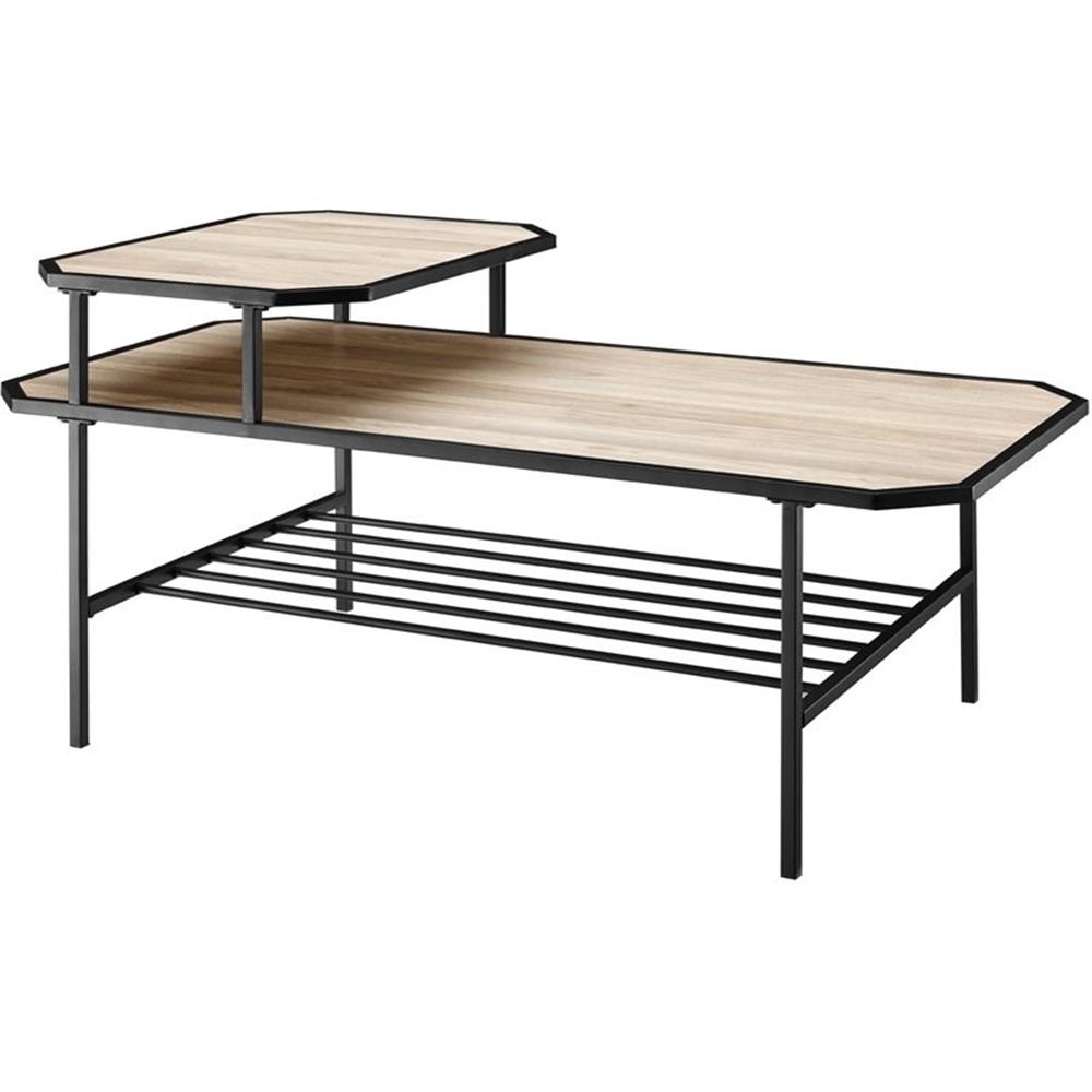Walker Edison Dorothy 44" Tiered Metal and Wood Coffee Table in Birch ...