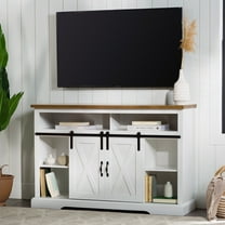 Walker Edison Farmhouse Barn Door TV Stand for TVs up to 60", Solid White & Rustic Oak