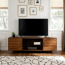 Walker Edison Mid-Century Two-Door TV Stand (Max TV Size 80"), Dark Walnut