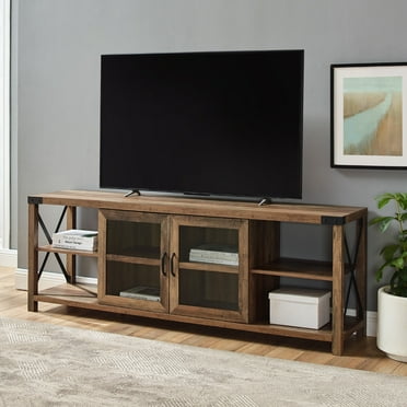Walker Edison Farmhouse 2 Door Metal X TV Stand for TVs up to 80", Reclaimed Barnwood