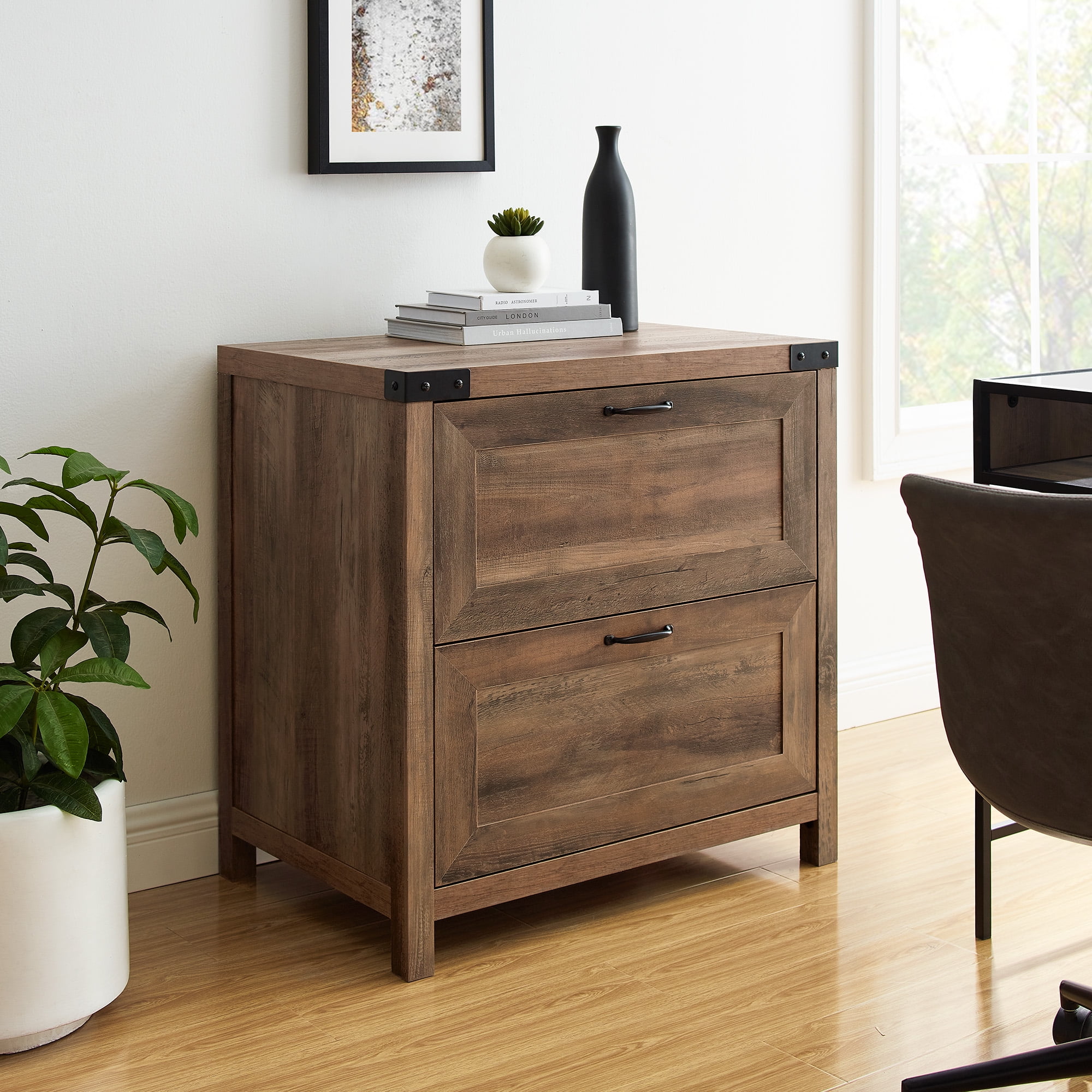 Walker Edison Farmhouse 2-Drawer File Cabinet, White Oak