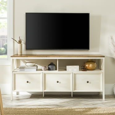 Walker Edison Farmhouse 3 Drawer 60" TV Stand, Rustic Oak/White Wash