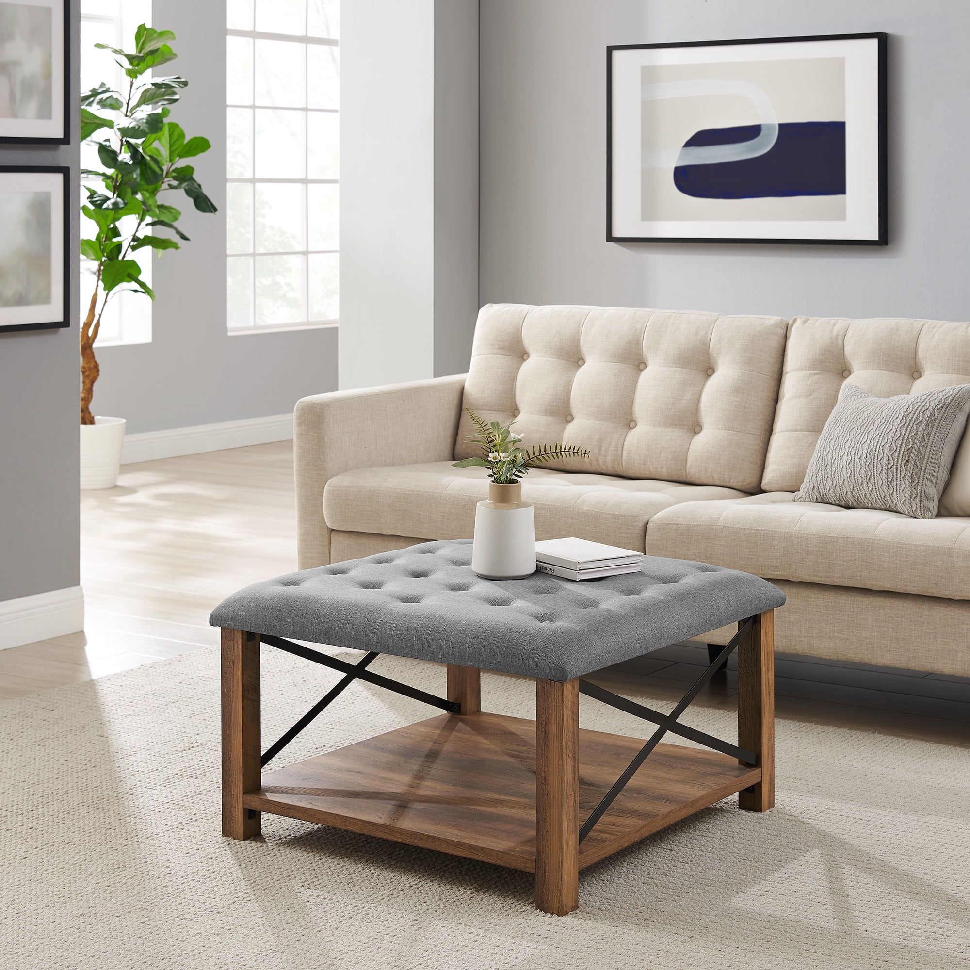 Grey tufted ottoman online
