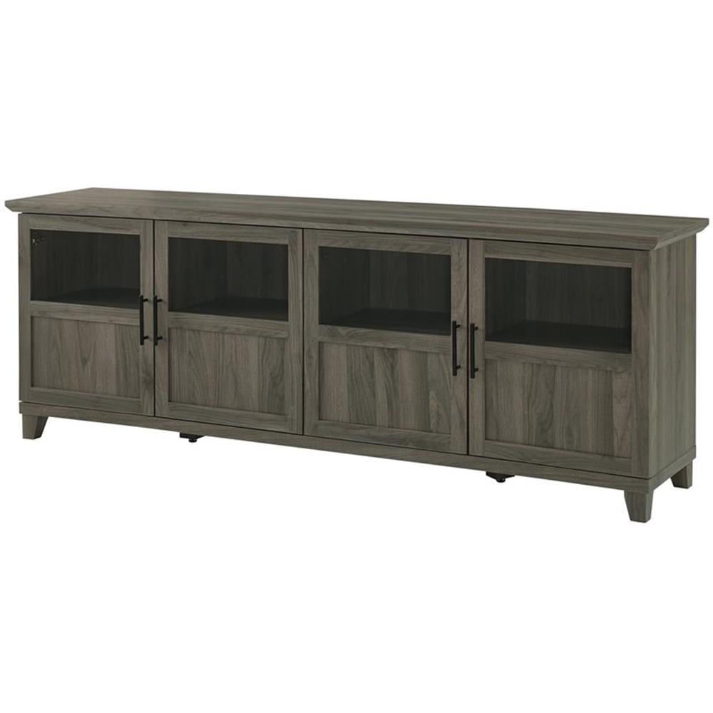 Slate Grey Farmhouse 70" TV Stand with Glass and Engineered Wood