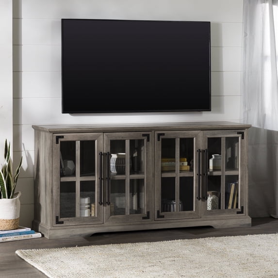 Walker Edison Farmhouse 4-Door TV Stand for TVs up to 65", Grey Wash