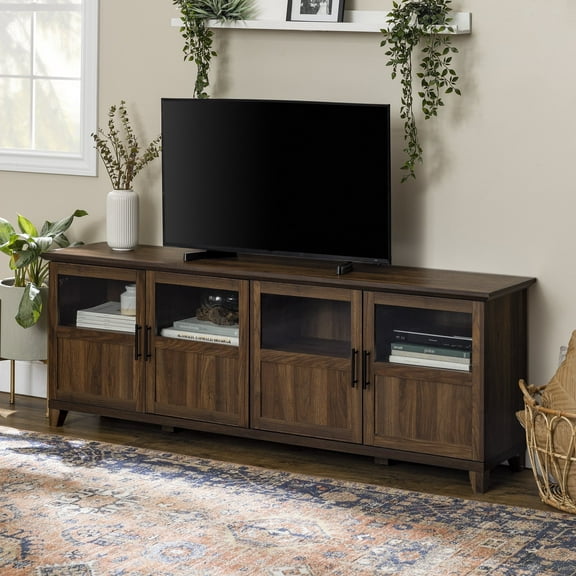 Walker Edison Farmhouse 4 Door TV Stand for TVs up to 80", Dark Walnut