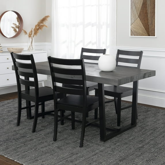 Walker Edison Farmhouse 5 Piece Dining Set, Grey and Black