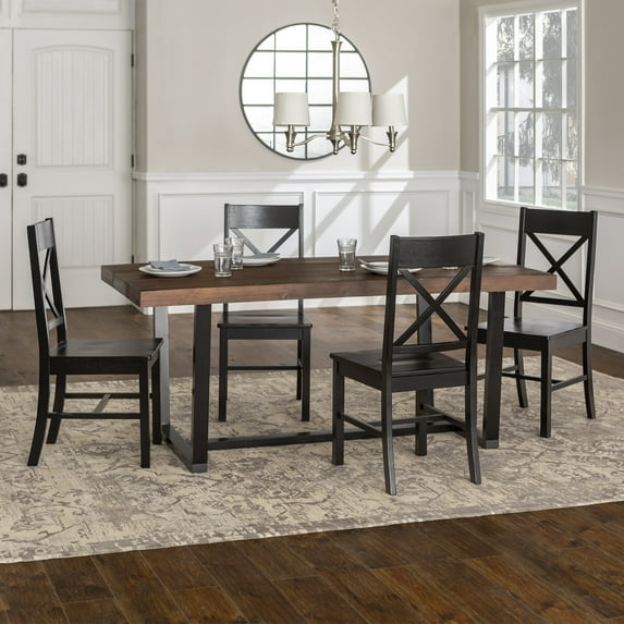 Walker Edison Farmhouse 5 Piece X Back Dining Set, Mahogany and Black