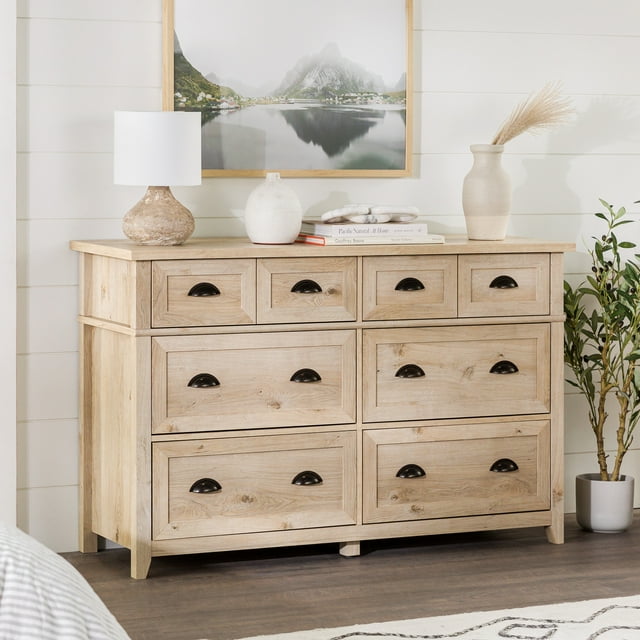 Walker Edison Farmhouse 6 Drawer Dresser, White Oak