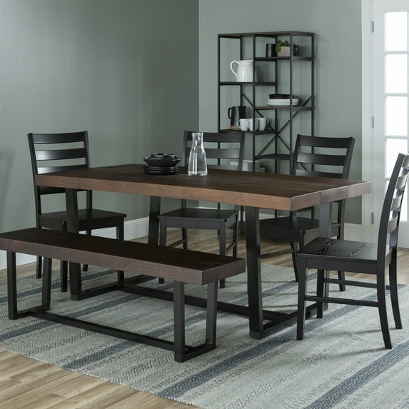 Walker Edison Farmhouse 6-Piece Dining Set, Mahogany/Black