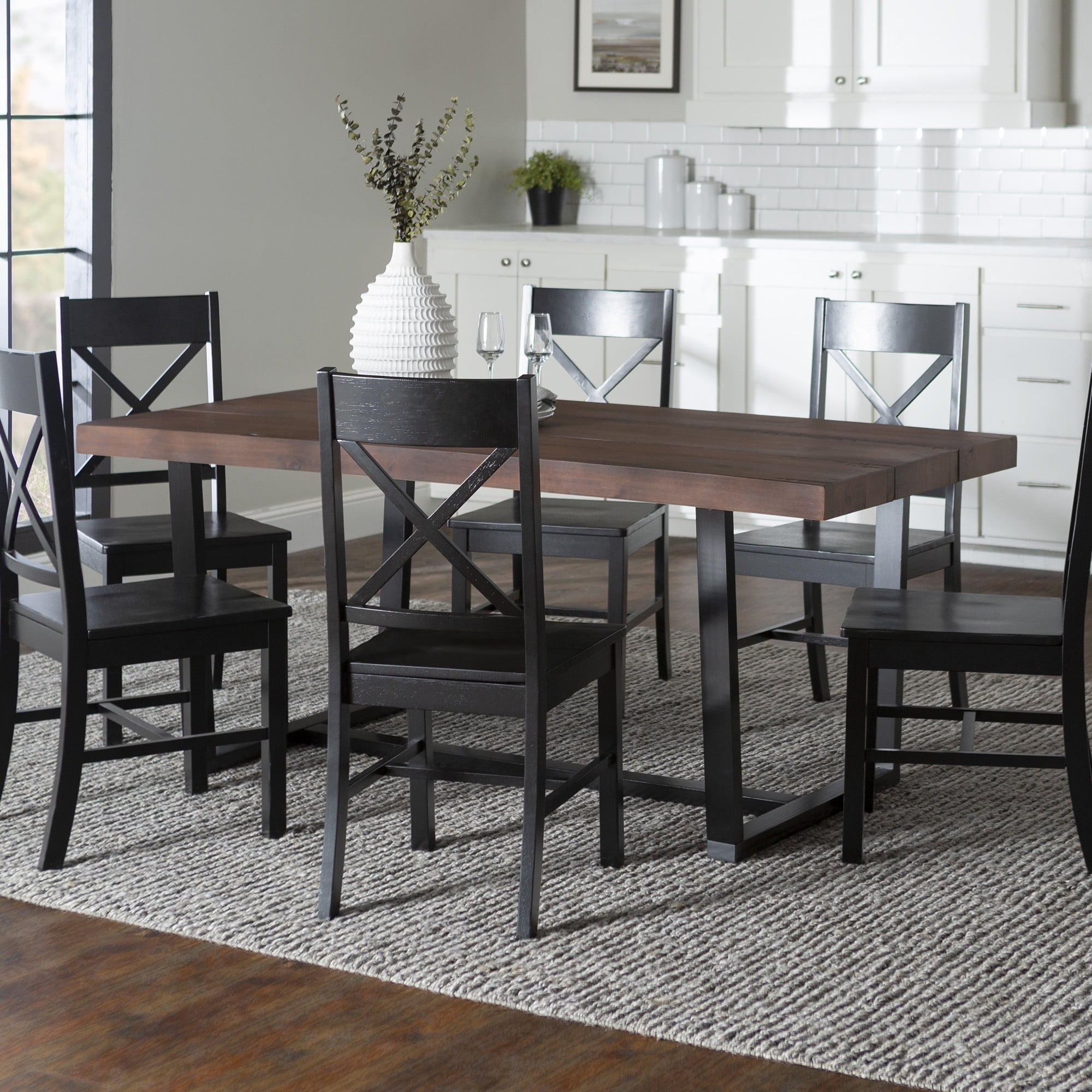 Walker Edison Farmhouse 7 Piece Dining Set Mahogany Black