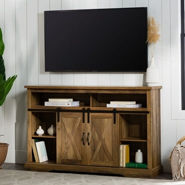 Walker Edison Farmhouse Barn Door TV Stand for TVs up to 60", Reclaimed Barnwood