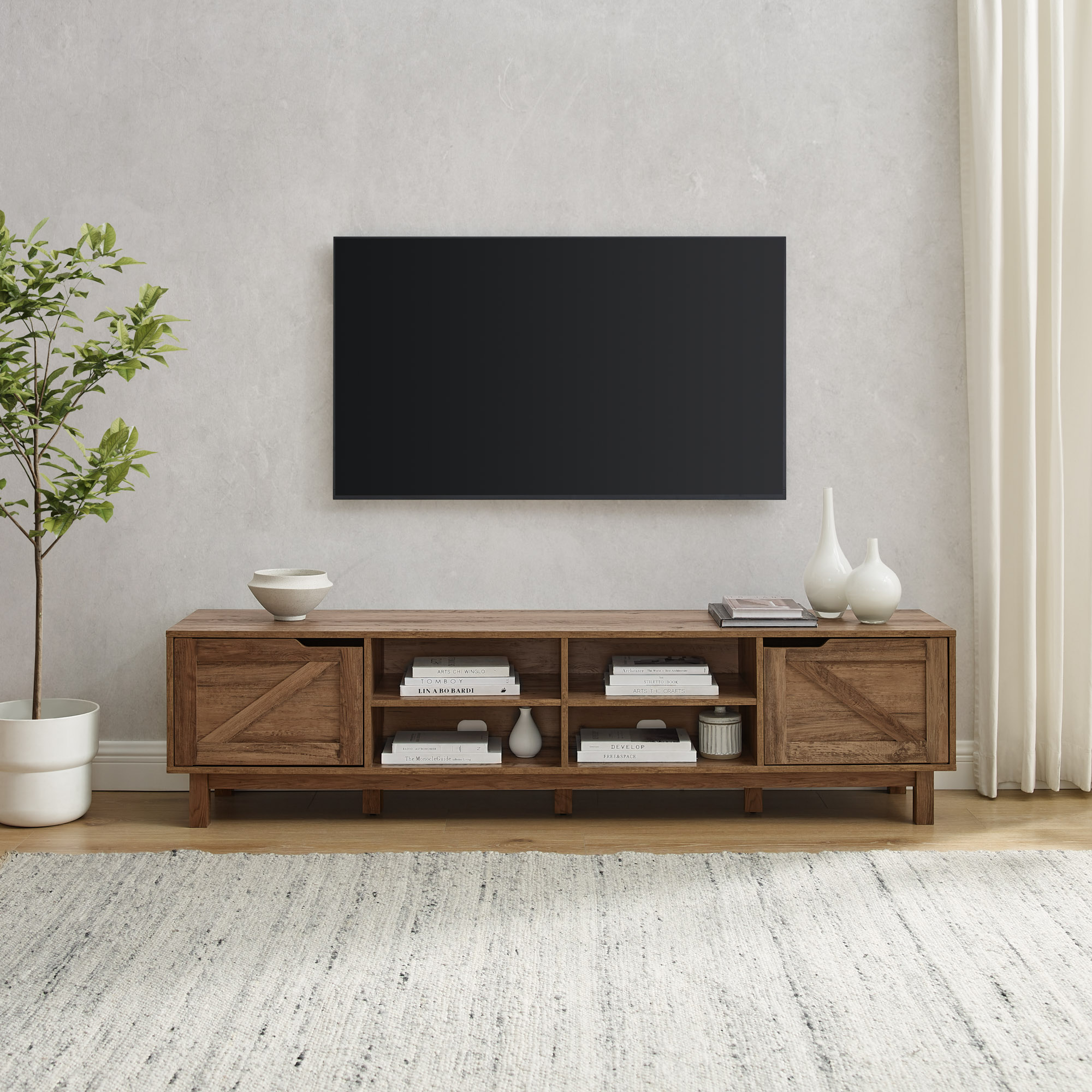 Walker Edison Rustic Oak Corner Fireplace TV Stand for TVs up to 50